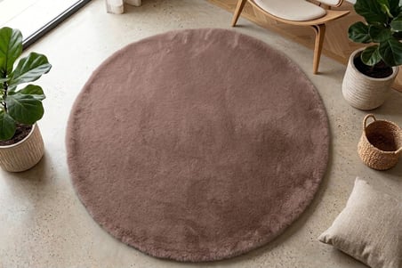 KAHVERENGİ TAVŞAN TÜYÜ HALI YUVARLAK COTTON TABAN 100X100