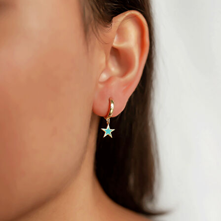 Turkuaz Mineli Yıldız Sallantılı Küpe