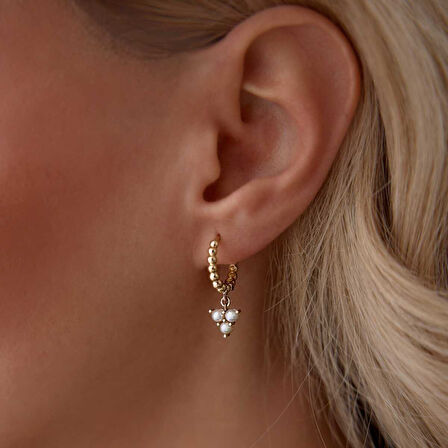 Üç Top İnci Sallantılı Küpe