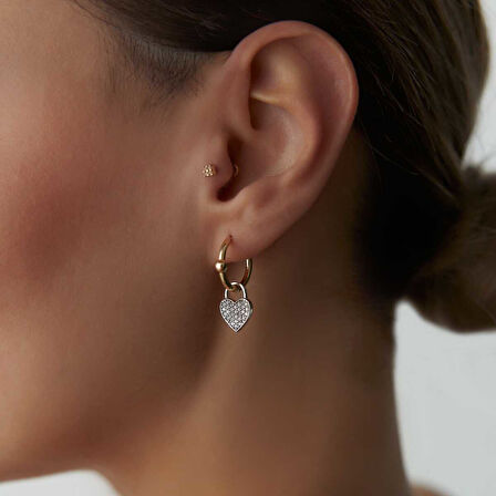 Taşlı Kalp Sallantılı Küpe