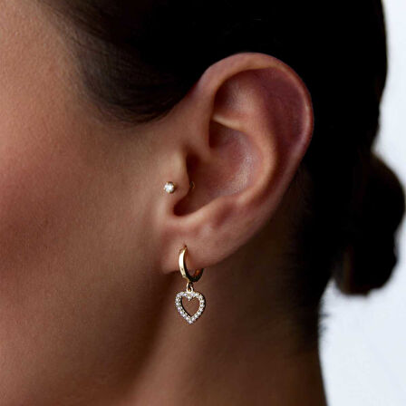 Taşlı Kalp Halka Sallantılı Küpe