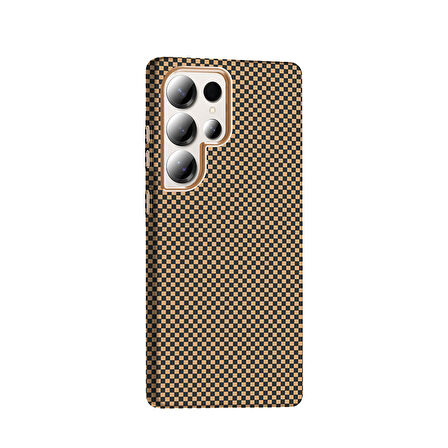 Galaxy S25 Ultra Kılıf M-safe Şarj Özellikli Karbon Fiber Görünümlü Gros Kapak Desert Titanyum