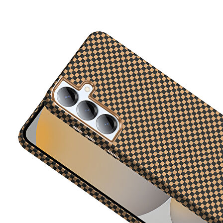 Galaxy S25 Kılıf M-safe Şarj Özellikli Karbon Fiber Görünümlü Gros Kapak Desert Titanyum