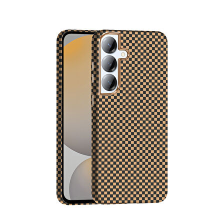 Galaxy S25 Kılıf M-safe Şarj Özellikli Karbon Fiber Görünümlü Gros Kapak Desert Titanyum