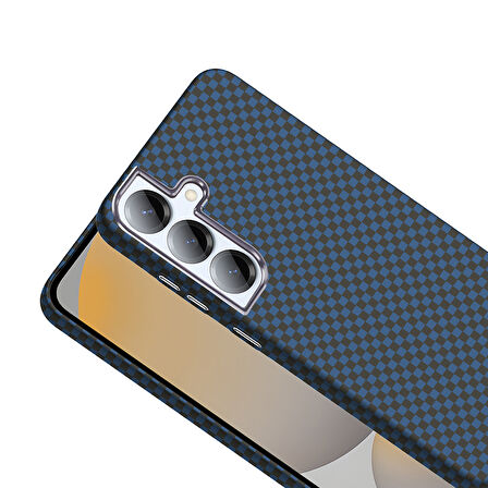 Galaxy S25 Kılıf M-safe Şarj Özellikli Karbon Fiber Görünümlü Gros Kapak Lacivert