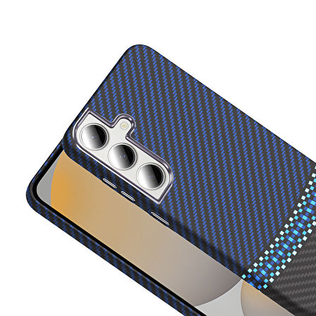 Galaxy S24 FE Kılıf M-safe Şarj Özellikli Karbon Fiber Görünümlü Gros Kapak Siyah-Lacivert
