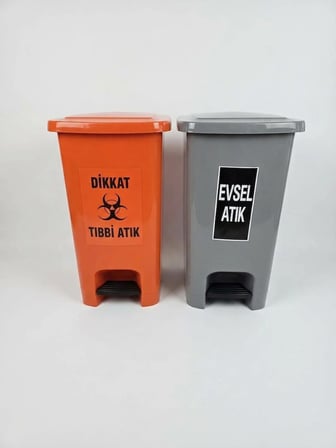 40+40 L Evsel Atık Kovası Tıbbi Atık Kovası İkili Set 80 Lt Slim İç Kovasız
