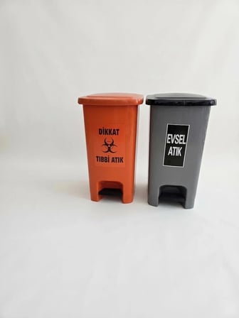 40+40 L Evsel Atık Kovası Tıbbi Atık Kovası İkili Set 80 Lt Slim İç Kovasız