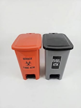 40+40 L Evsel Atık Kovası Tıbbi Atık Kovası İkili Set 80 Lt Slim İç Kovasız