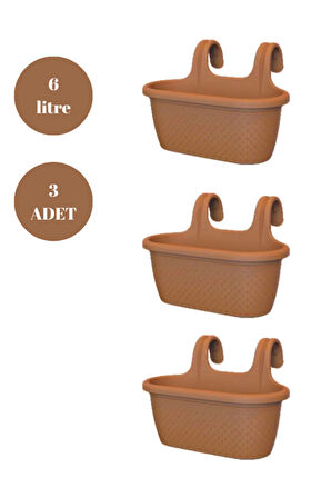 Askılı Balkon Saksısı Bahçe Saksısı Orta Boy Saksı 6 Litre 3 Adet 37x27x25