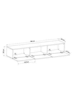 DF17103 Dolaplı Duvara Monte TV Ünitesi 180 cm Modern Askılı Dekoratif Stil TV Sehpası  BEYAZ