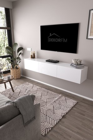 DF17103 Dolaplı Duvara Monte TV Ünitesi 180 cm Modern Askılı Dekoratif Stil TV Sehpası  BEYAZ