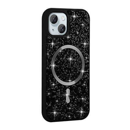 iPhone 15 Plus Kılıf Pırlanta Tasarımlı M-safe Şarj Özellikli Mozaik Silikon Kapak