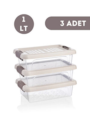 Saklama Kabı 3 Adet 1 LT Saklama Kutusu Depolama Düzenleyici Gıda ile Temas Uyumlu