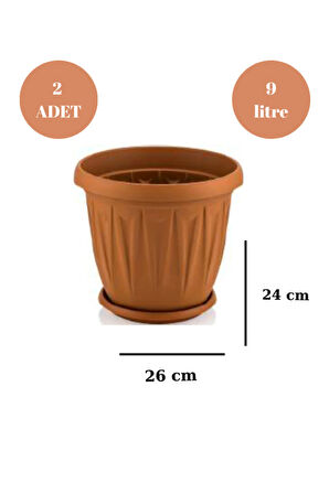 Balkon Saksı Bahçe Saksısı Büyük Boy Yuvarlak Saksı ve Altlığı 9 Litre 2 Adet 26x24