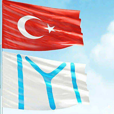 70x105cm Alpaka Kumaş Türk Bayrağı Ve 100x150cm Raşel Kumaş Beyaz Kayı Boyu Iyı Sancak 2 Bayrak Set