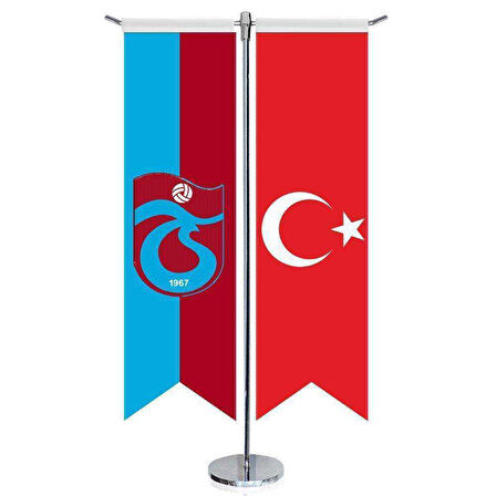 Trazonspor Bayrağı Ve Türkiye-kırlangıç Saten T Direk 2li Masa Bayrağı