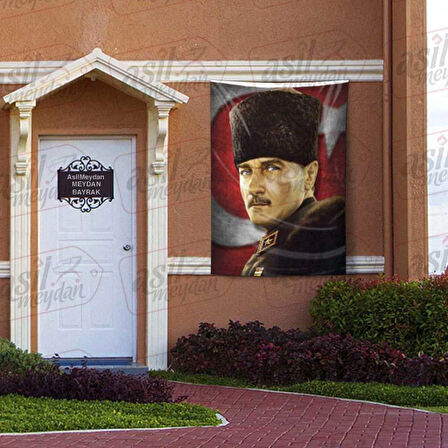 Mavi Gözlü Kalpaklı Gazi Mustafa Kemal Atatürk - Ay Yıldız Türk Bayrağı Poster Bayrak 100x150 Cm