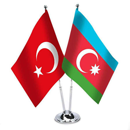 Türkiye - Azerbaycan - İkili Saten Masa Bayrağı