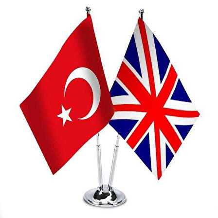 Türkiye - İngiltere Birleşik Krallığı Bayrağı - İkili Saten Masa Bayrağı