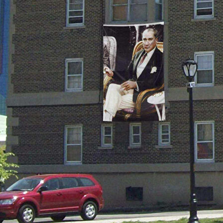 Sivil Mustafa Kemal Atatürk Cephe Raşel Poster Bayrağı -3x4,5 Metre