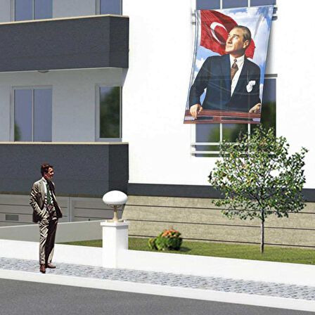 Göğe Bakan Sivil Atatürk - Kutlama - Okul - Anı - Poster Cephe Bayrağı - Bayrak -1,5x2,25 Metre