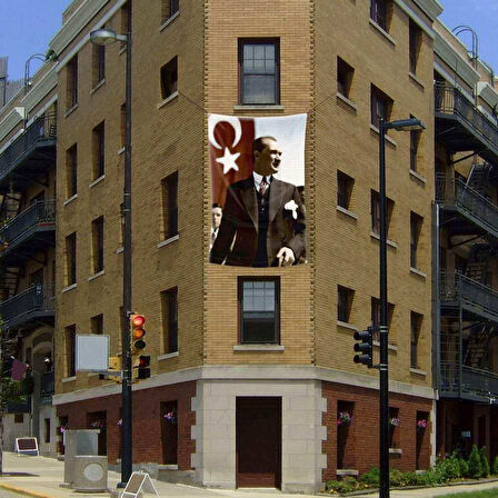 Ay Yıldız - Sivil Mustafa Kemal Atatürk Poster Dış Cephe Bayrağı - 2x3 Metre