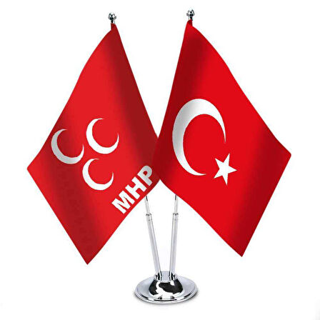 Kırmızı Mhp Ve Türkiye -ikili Saten Masa Bayrağı