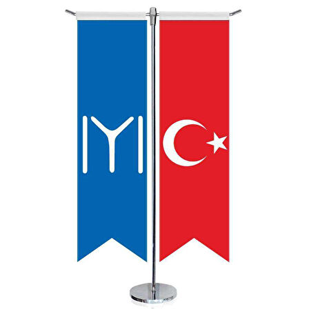 Mavi Osmanlı Kayı Boyu Iyı Bayrağı Ve Türkiye -saten T Direk 2li Masa Bayrağı