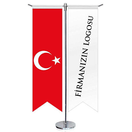 Firmanıza Kişiye Özel Üretim Kırlangıç Masa Bayrak Ve Türkiye - Saten T Direk 2li Masa Bayrağı