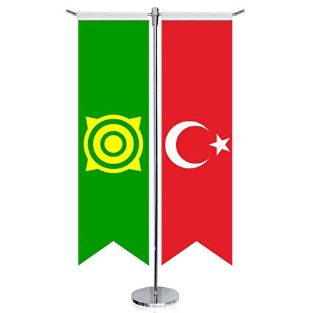 Hakasya Bayrağı Ve Türkiye - Kırlangıç - Saten T Direk 2li Masa Bayrağı