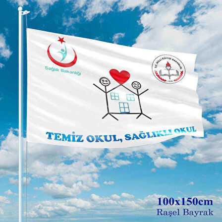 Temiz Okul - Sağlıklı Okul Bayrağı-flama - Bayrak - 100x150 Cm (1 Metre X 1,5 Metre)