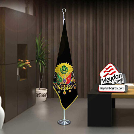 Osmanlı İmparatorluğu Arma Siyah Bayrak Ofis Makam -toplantı Odaları -direkli -saçaklı Makam Bayrağı