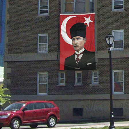 Kalpaklı Gazi Mustafa Kemal Atatürk Türkiye Poster Bayrak, Tören, Kutlama Anma Bayrağı - 3x4,5 Metre
