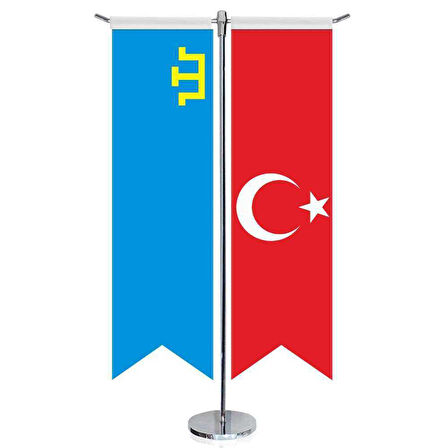 Kırım Hanlığı, Kırım Yurdu Bayrağı Ve Türkiye - Kırlangıç - Saten T Direk 2li Masa Bayrağı