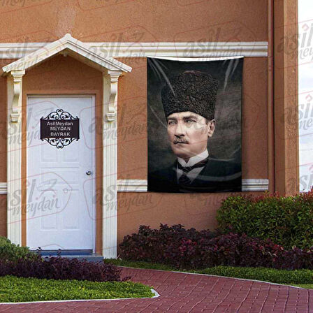Mavi Gözlü Gazi Mustafa Kemal Atatürk - Modern Takım Elbiseli Kalpaklı Poster Bayrak 100x150 Cm