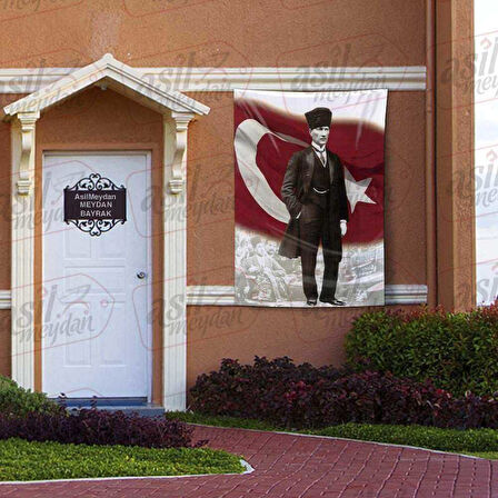 Kalpaklı - Sivil Gazi Mustafa Kemal Atatürk - Ay Yıldız - Türk Bayrağı Poster - Bayrak 100x150 Cm