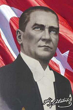 Göğe Bakan Gazi Mustafa Kemal Atatürk Portre -ay Yıldız Türk Bayrağı Poster - Bayrak 100x150 Cm