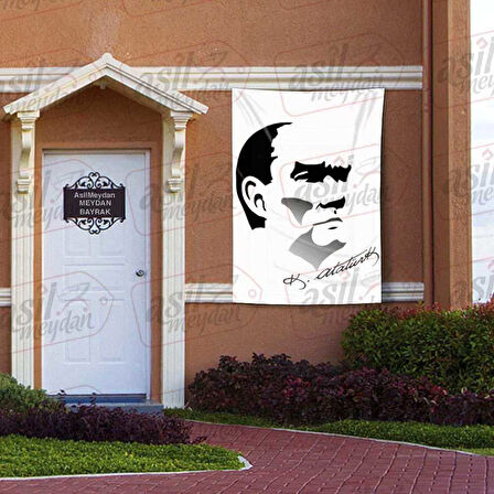 Gazi Mustafa Kemal Atatürk Silüeti - K, Atatürk İmzalı Poster Bayrağı 100x150 Cm