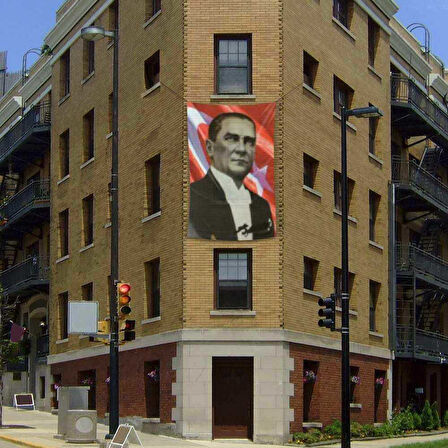 Sivil Mustafa Kemal Atatürk Ay-yıldız Poster Cephe Bayrak- 2x3 Metre