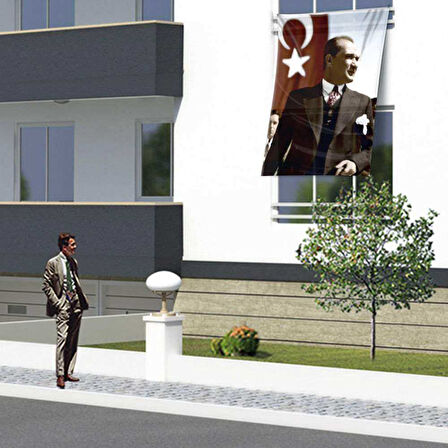 Ay - Yıldız - Sivil Mustafa Kemal Atatürk Poster Cephe Bayrağı - 1,5x2,x25 Metre