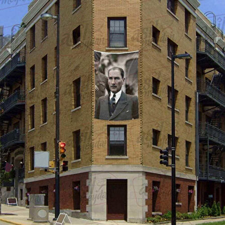 Gazi Mustafa Kemal Atatürk - Modern Şık Takım Elbiseli Poster Cephe Bayrak -200x300cm -2x3metre