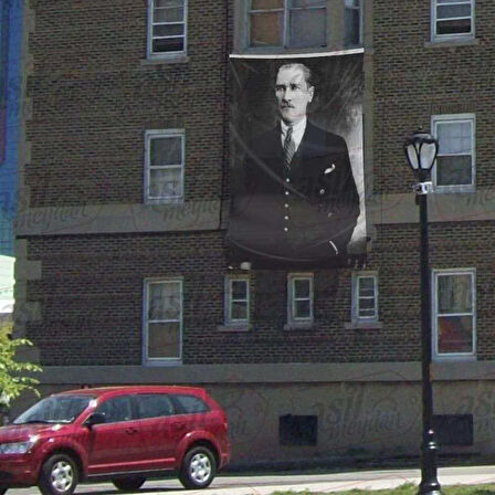 Takım Elbiseli Sivil Gazi Mustafa Kemal Atatürk -siyah Beyaz Portre -poster Cephe Bayrak - 300x450cm