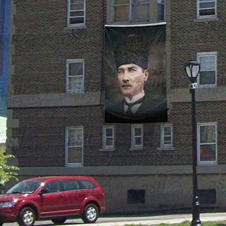 Sivil Kaplaklı Gazi Mustafa Kemal Atatürk -poster Cephe Bayrak - 300x450cm