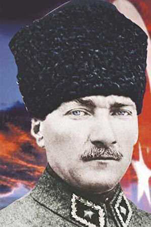 Kalpaklı Gazi Mustafa Kemal Atatürk - Ay Yıldız Türk Bayrağı - Poster Cephe Bayrak - 300x450cm