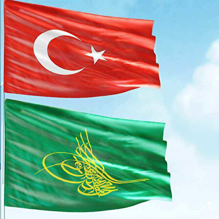 70x105cm Alpaka Kumaş Türk Bayrağı , 100x150 Cm Raşel Kumaş Osmanlı Tuğrası Bayrağı - 2 Bayrak Set