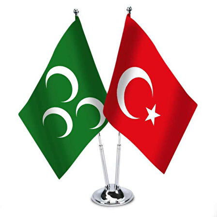 Osmanlı Yeşil 3 Hilal -türkiye İkili Saten Masa Bayrağı