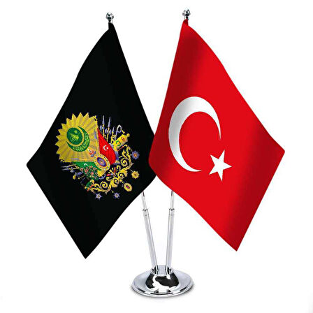 Siyah Osmanlı Arması -türkiye İkili Saten Masa Bayrağı