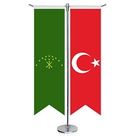 Adige Cumhuriyeti Bayrağı Ve Türkiye -kırlangıç - Saten T Direk 2li Masa Bayrağı