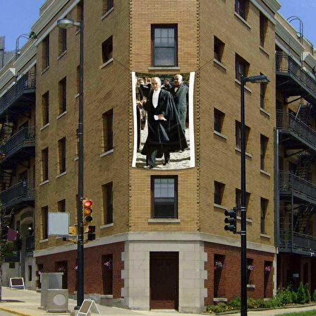 Pelerinli Gazi Mustafa Kemal Atatürk Poster Cephe Bayrağı- 2x3 Metre